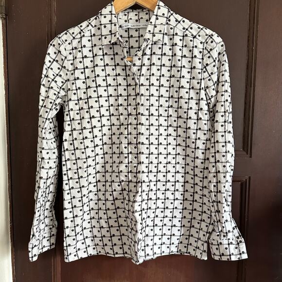 & OTHER STORIES | Windowpane Plaid Polka Dot Button Down Blouse | Size 4 - Picture 1 of 6
